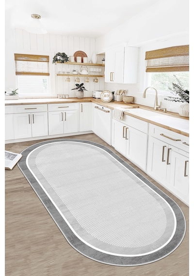 West Home Makinede Yıkanabilir Kaymaz Taban Leke Tutmaz Gri Oval Mutfak Halısı Salon Halısı Ve Yolluk 600 Grey