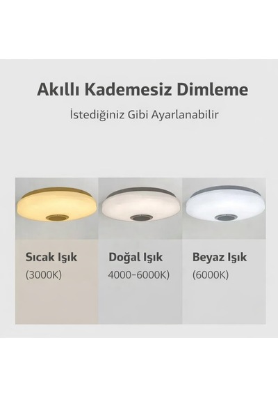 Akıllı Rgb Led Tavan Lambası Bluetooth Hoparlörlü, Müzikli, Uygulama Kontrollü 60w Beyaz