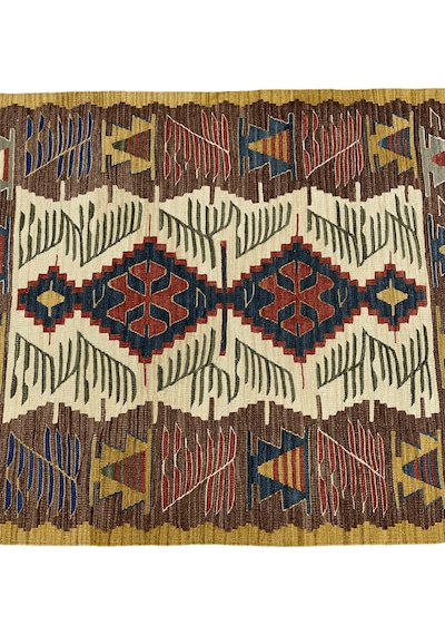 El Dokuma Uşak Kilimi 94x123 Krem Kahve Kök Boya %100 Yün Kilim