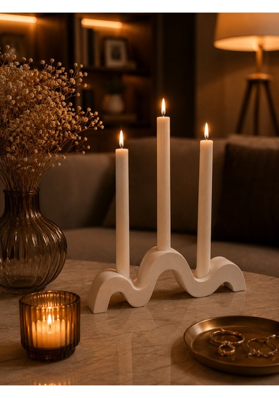 Amber Line 3 Lü Şamdan Mum Seti Beyaz