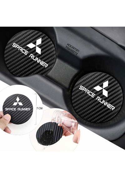 Mitsubishi Space Runner Siyah Karbon Bardak Altlığı Mitsubishi Armalı Space Runner Yazılı 7 Cm Dayanıklı Özel Tasarım 2 Adet 2 Adet