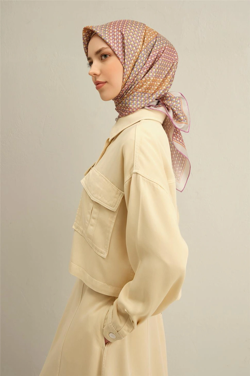 Armine Klasik Desenli Saf İpek Twill Eşarp 9319d 82 Pembe