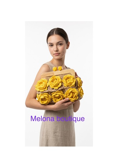 Melonndesign Melona Butik Gül Motifli El Çantası Sarı