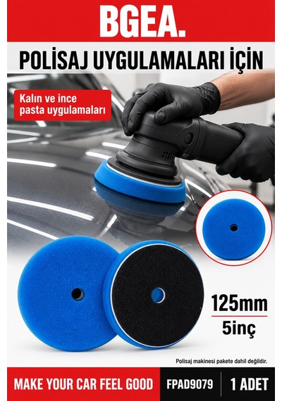 Bgea Mavi Sert Destek Tabanlı Pasta Süngeri 125 Mm 5 İnç Polisaj Pedi 1 Adet