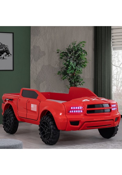 Setaymobilya Arabalı Yatak, Pickup Ledli Arabalı Yatak, 100X190 - Kırmızı
