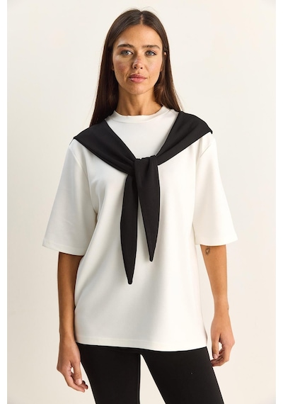 Shade Kadın Şal Detaylı Oversize Basic T-shirt 1094 60286118 - Beyaz-siyah Beyaz - Siyah Shade Kadın Şal Detaylı Oversize Basic T-shirt 1094 60286118 - Beyaz-siyah Beyaz - Siyah