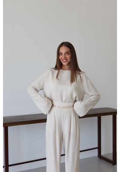 Laluvia Natural Marisol Bluz Pantolon Takım Natural