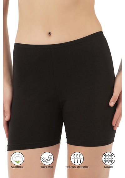 Özkan Underwear Özkan 26591 Kadın Pamuklu Likralı Süprem Esnek Rahat Ara Boy Diz Üstü Kısa Tayt Şort Boxer Siyah