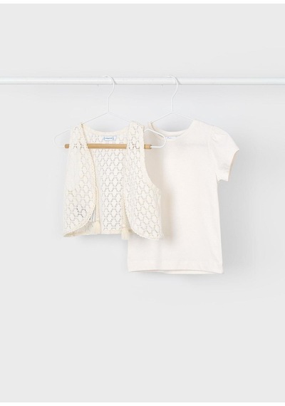 Kız Çocuk Yelekli Tshirt Krem KREM