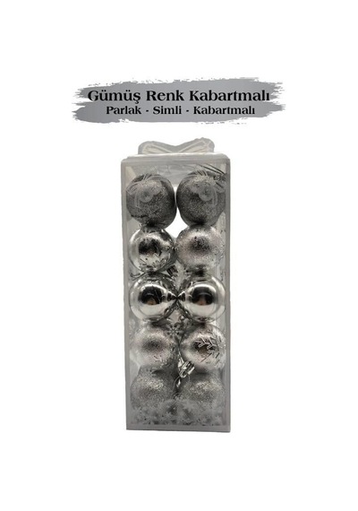 5 Cm Gümüş Simli Kabartmalı Yılbaşı Top Süs 20 Parça Dekoratif Ağaç Ve Parti Süsü Seti Diğer