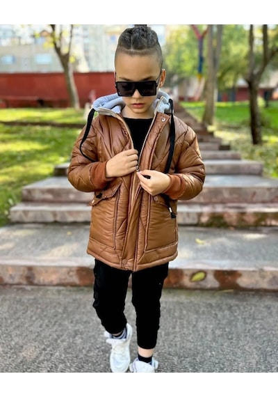 Minigimin Cicileri Cool Boy Elyaf Dolgu Çocuk Mont - Taba