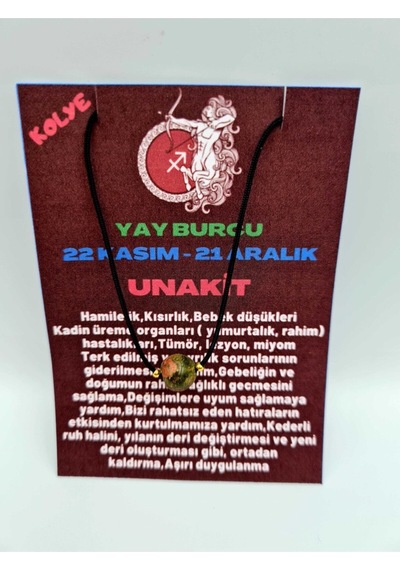 Sertifikalı Yay Burcu Unakit Taşı Doğal Taş Kolye Çok REnkli