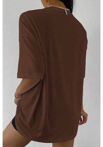 Uyguntarz Unisex Over Thinking Baskılı Tasarım Tshirt Kahverengi