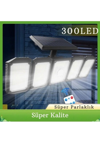 300led Solar Güneş Enerjili Bahçe Duvar Lambası Kumandalı Sensörlü 3 Modlu Geniş Açılı Lamba Diğer