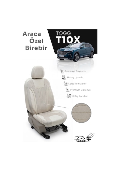 Bej - Bej Panda Togg T10x 2022 - 2026 Arası Uyumlu Araca Özel Taytüyü Oto Koltuk Kılıfı