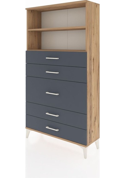 Arges Dolap 2 Raflı 5 Çekmeceli 88x30x163 Çam-antrasit Atlas Çam