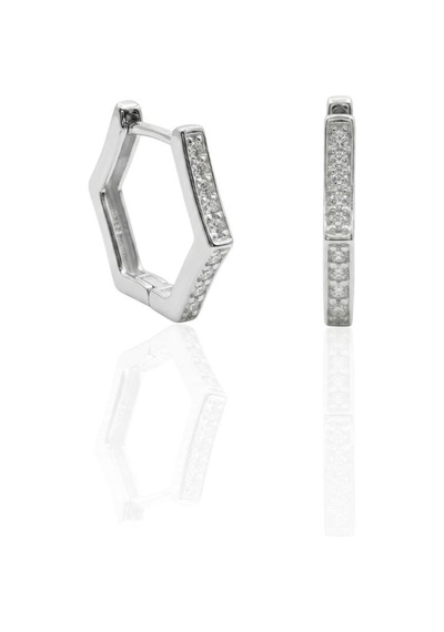 Oya Silver İnce Altıgen Form Zirkon Taşlı Gümüş Halka Küpe 1.4 X 1.4 Cm Oysy285