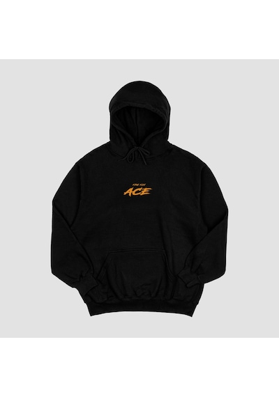 Unisex Siyah Ace Baskılı Hoodie Oversize Kapşonlu Sweatshirt Siyah