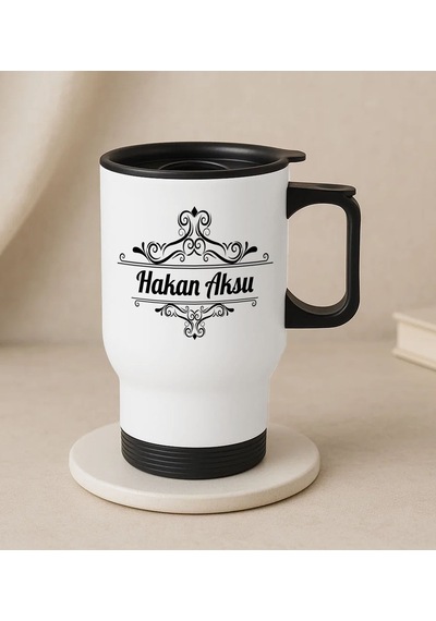 Bk Gift Kişiye Özel İsimli Kulplu Beyaz Çelik Bardak Termos Mug 450ml-1, Sevgiliye Hediye, Arkadaşa Hediye, Eşe Hediye
