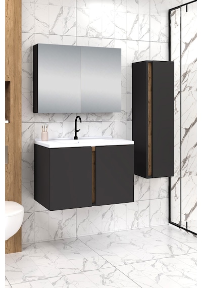 %100 Mdf 80 Cm Lavina Banyo Dolabı + 30 Cm Lavina Boy Dolabı Beyaz