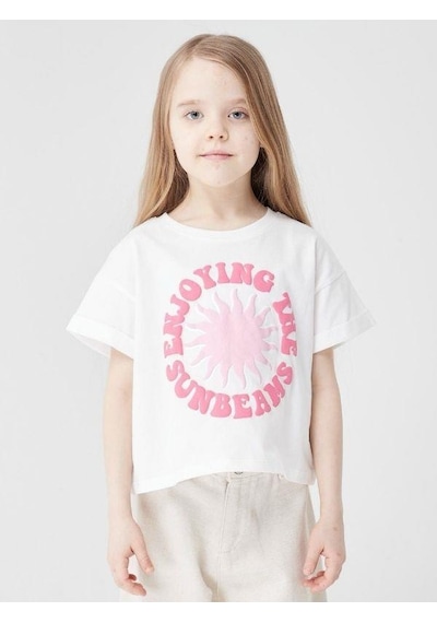 Kız Çocuk Pamuklu Güneş Kabartma Baskılı Bluz-13864-ekru Pmb Ekru - Pembe
