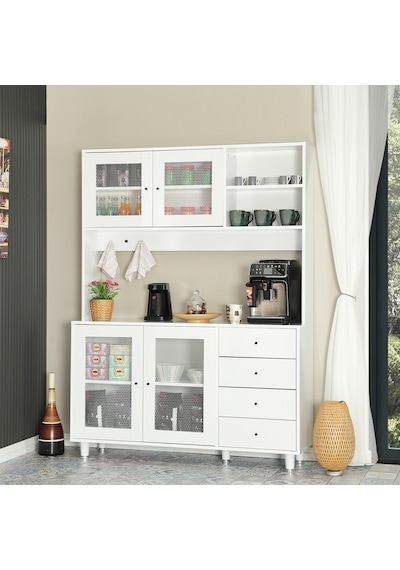Pasific Home Grano Kahve Köşesi Çok Amaçlı Kiler Dolabı, 140 cm, Parlak Beyaz