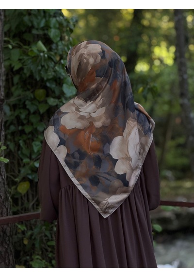 Qalortex Scarf Pamuklu Soft Meva Desen Eşarp-taba/vizon