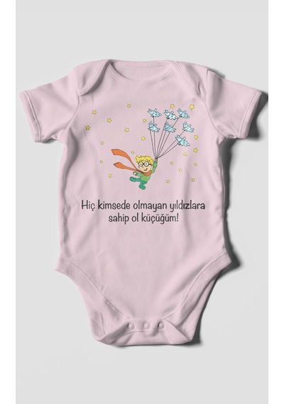 Morivokids Kimsede Olmayan Yıldızlara Sahip Ol Küçüğüm Kısa Kollu Bebek Body %100 Pamuk Bebe Pembe