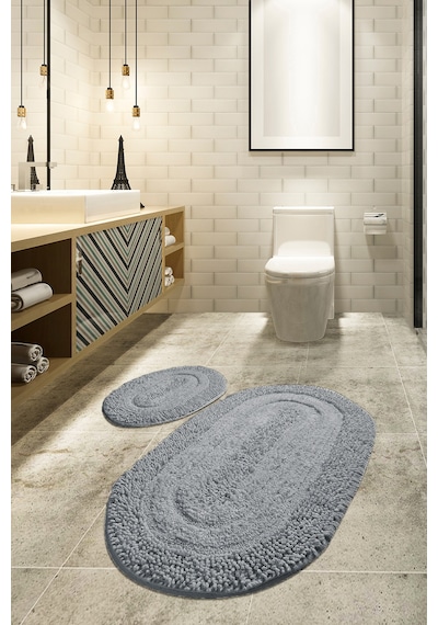 MACORONİ GRİ 2 Lİ SET Cotton Banyo Halısı Çok Renkli