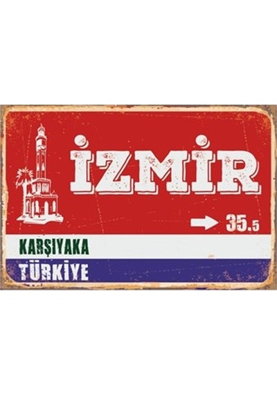 İzmir Karşıyaka Sokak Tabelası Retro Vintage Ahşap Poster