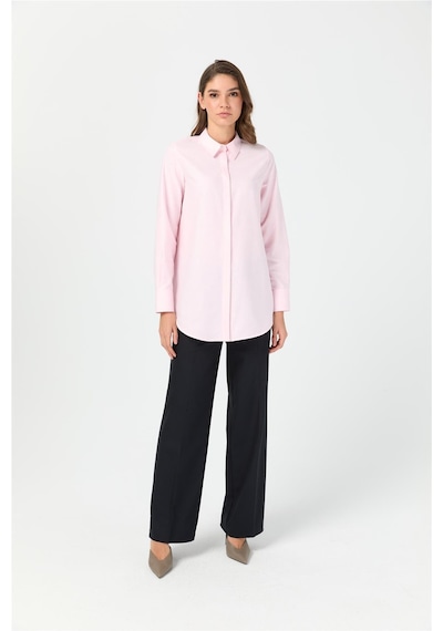 Esswaap Oxford Dokulu Arkası Pileli Tunik Pembe Pembe