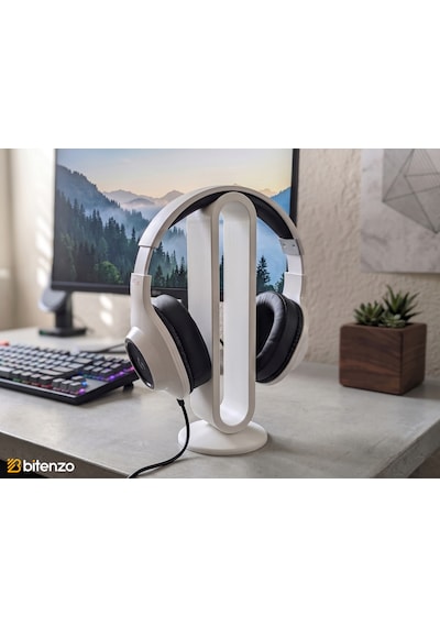 Minimalist Oval Tasarım Masaüstü Kulaklık Standı, Gaming Ve Ofis Kulaklık Tutucu - Beyaz