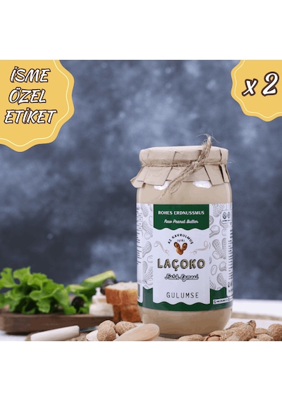 Laçoko Kişiye Özel Şekersiz Saf Katkısız Fıstık Ezmesi Glutensiz Vegan Doğal Az Kavrulmuş Çiğ Yer Fıstığı Ezmesi 2 x 1 KG