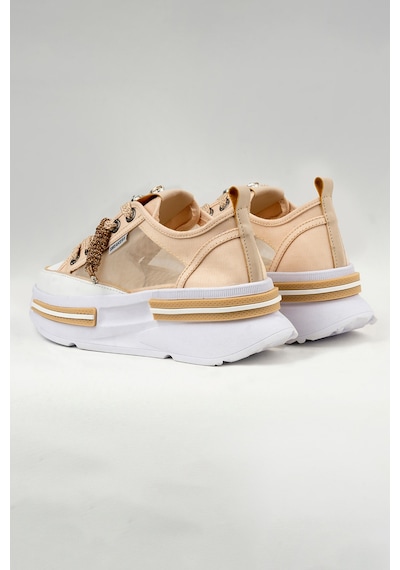 Tw Tonny White Tokyo - 172 Tül Detaylı Keten Sneakers Topuk Boyu 5cm Bej