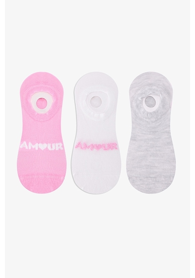 Penti 3 Çift Burun Dikişsiz Pamuklu Renkli Amour Slogan Desenli Sneaker Çorap