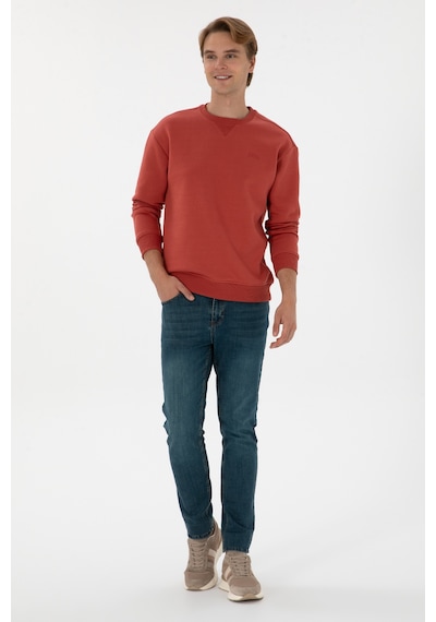 U.S. Polo Assn. Erkek Comfort Fit Bisiklet Yaka Şardonlu Gül Kurusu Basic Sweatshirt 50313757-VR026