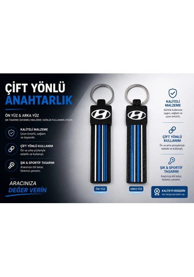 Hyundai Anahtarlık Çizgili , Hyundai Araç Anahtarlık - Hyundai Çift Yönlü Araba Anahtarlığı