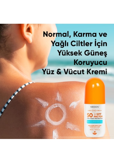 Nedox Leke Karşıtı Tüm Ciltler için Nemlendirici Güneş Kremi SPF 50+ 100 ML