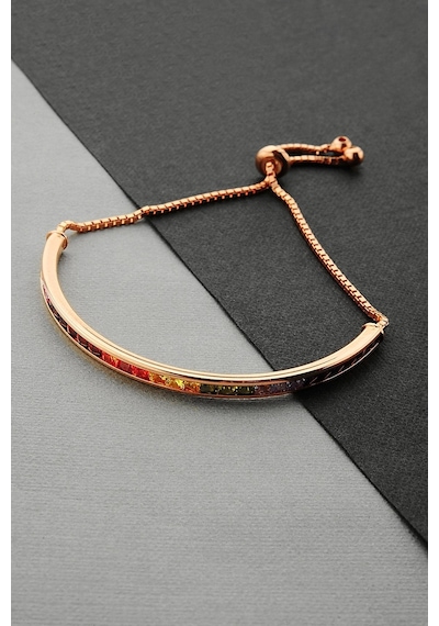 925 Ayar Gümüş Renkli Baget Taşlı Asansörlü Bileklik - B083801 Rose Gold