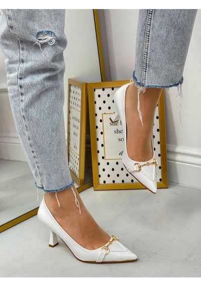 Ervanın Butiği Beyaz Cilt Mosscross Toka Detay Kadın Stiletto-3908