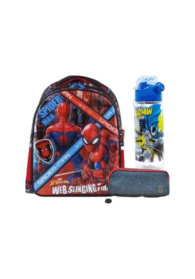 Lisanslı Karakter Figürlü Anaokulu Çantası , Çift Gözlü Kalemlik Lisanslı Suluk Matara Spiderman
