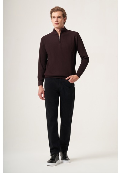 İmza Bordo Dik Yaka Uzun Kol Örme Comfort Fit Pamuklu Kazak 1012265158 Vişne
