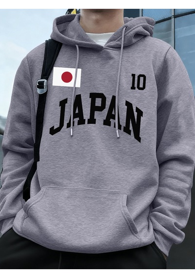 Startmore Startmorejaponya Bayrağı Mektup Baskı Kapüşonlular Erkekler Koşu Cep Tişörtü Sportif Gevşek Kazaklar K Gri