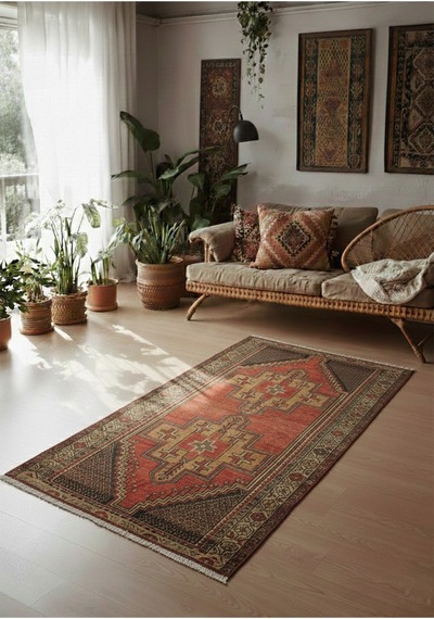 Bohem Stil Vintage Halı Özel Tasarım Anadolu Koleksiyonu Bordo