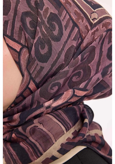 Silk Home Dört Mevsim Antik Motif Viskon Velora Eşarp 6421 Koyu Mor