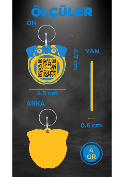 Petjoo 9.Konfüçyüs Sarı-Mavi Qr'lı Köpek Künyesi