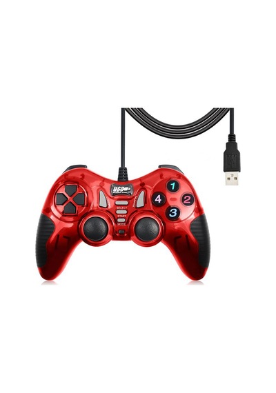 Double Shock 12 Fonksiyon Tuşu Usb Bilgisayar Kablolu Oyun Kolu Kırmızı