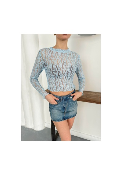 Verymoda Dantel Abiye Bluz F1886 Mavi