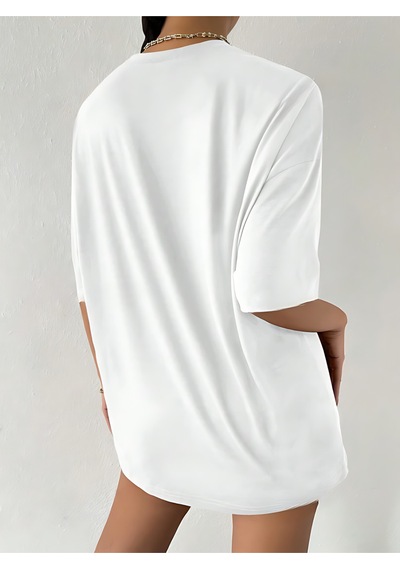 Coffe Süprem T-shirt - Beyaz Baskılı Oversize Bisiklet Yaka Kısa Kol Tişört Beyaz