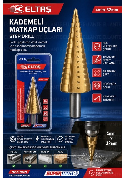 Kademeli Matkap Ucu Hss Çelik Titanyum Kaplama Delik Açma Ucu 4-32 Mm
